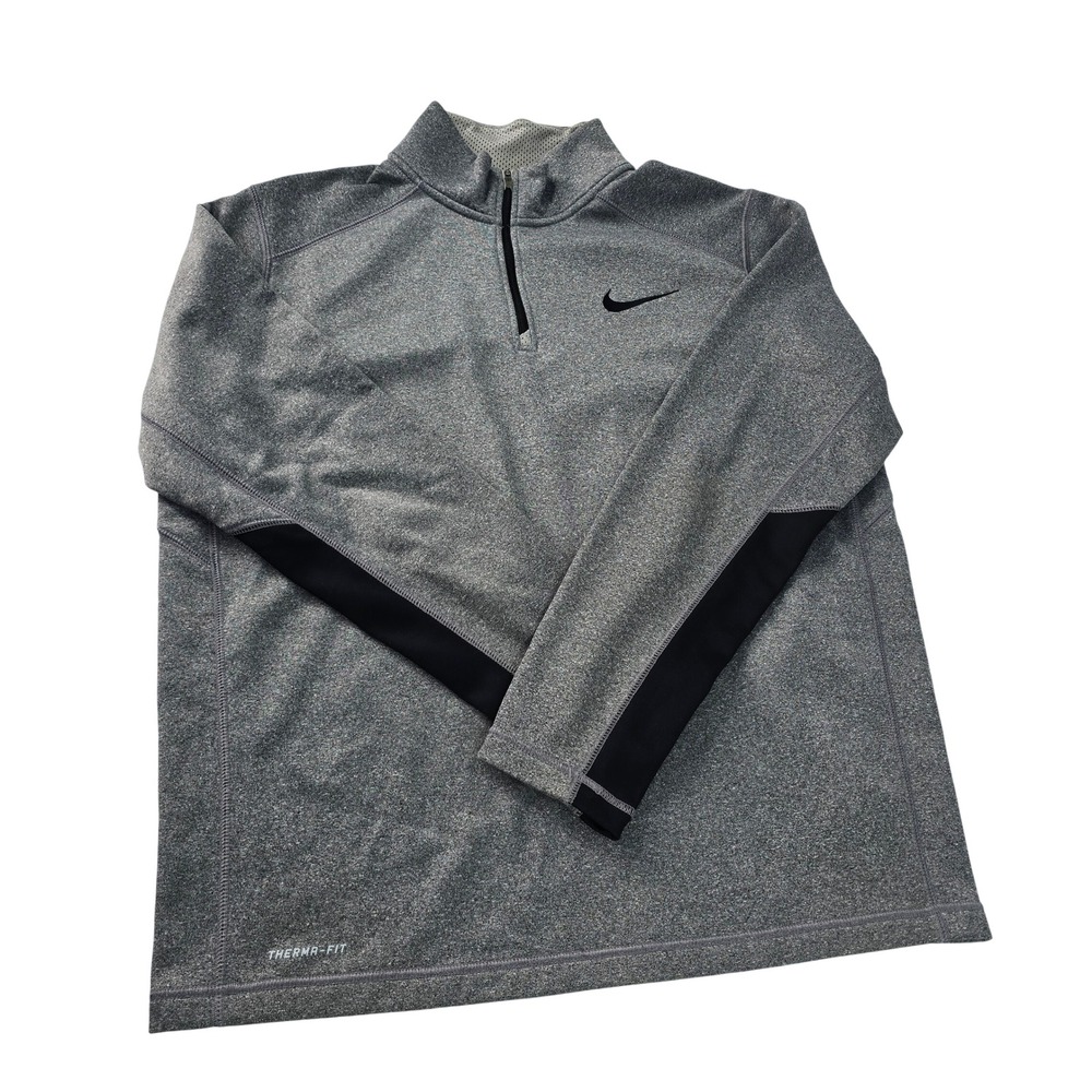 Nike Mens Therma-FIT Quarter Zip Pullover Gray Black Fleece 717397-071 Large